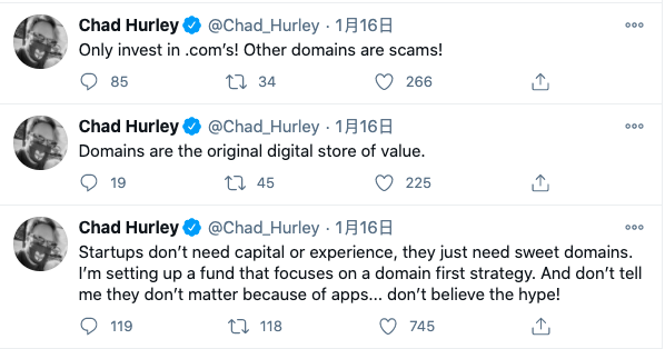 YouTube联合创始人Chad Hurley将成立域名基金，专注投资.COM域名